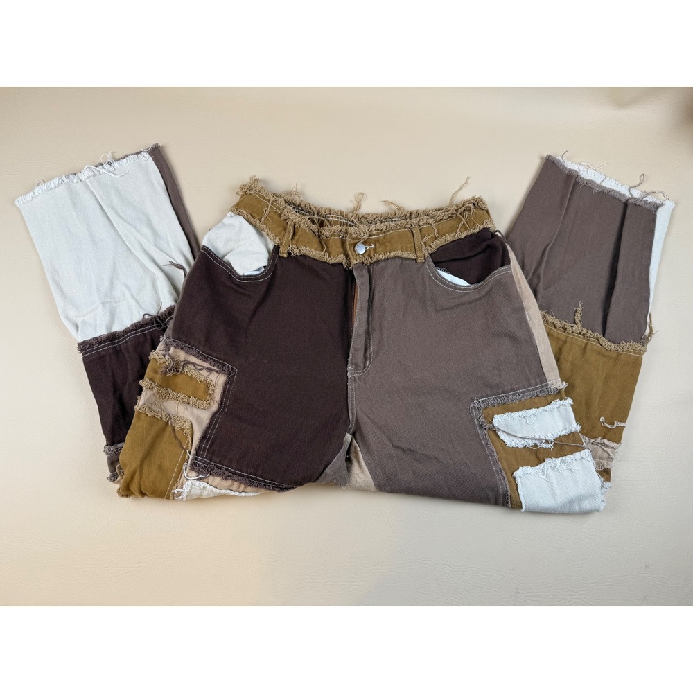 Streetwear Patchwork Distressed Pants‎ Earthy Colorblock Size 32 Unbranded